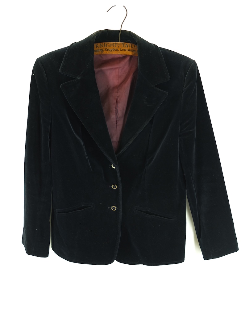 Vintage Midnight Blue Velvet Blazer Tailored Jacket Size 12UK 8US