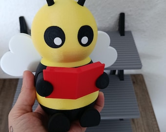 Bibi the Bee with Book | 3D Printed Decorative Figurine | Cute Home Decor | Gift for Book Lovers