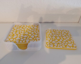 3D printed coasters with holder | Floral design | Drink coaster set | Table decoration | Modern home decor | Gift idea
