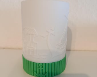 Maritime Lithophane Windlight | Beach Chair & Anchor | LED Tealight Included | Nautical Decor | Gift for Sea Lovers