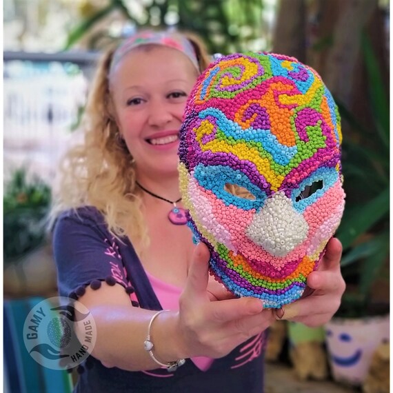 Handmade Mask Beads Decorative Wall Mask Colorful Beads Art