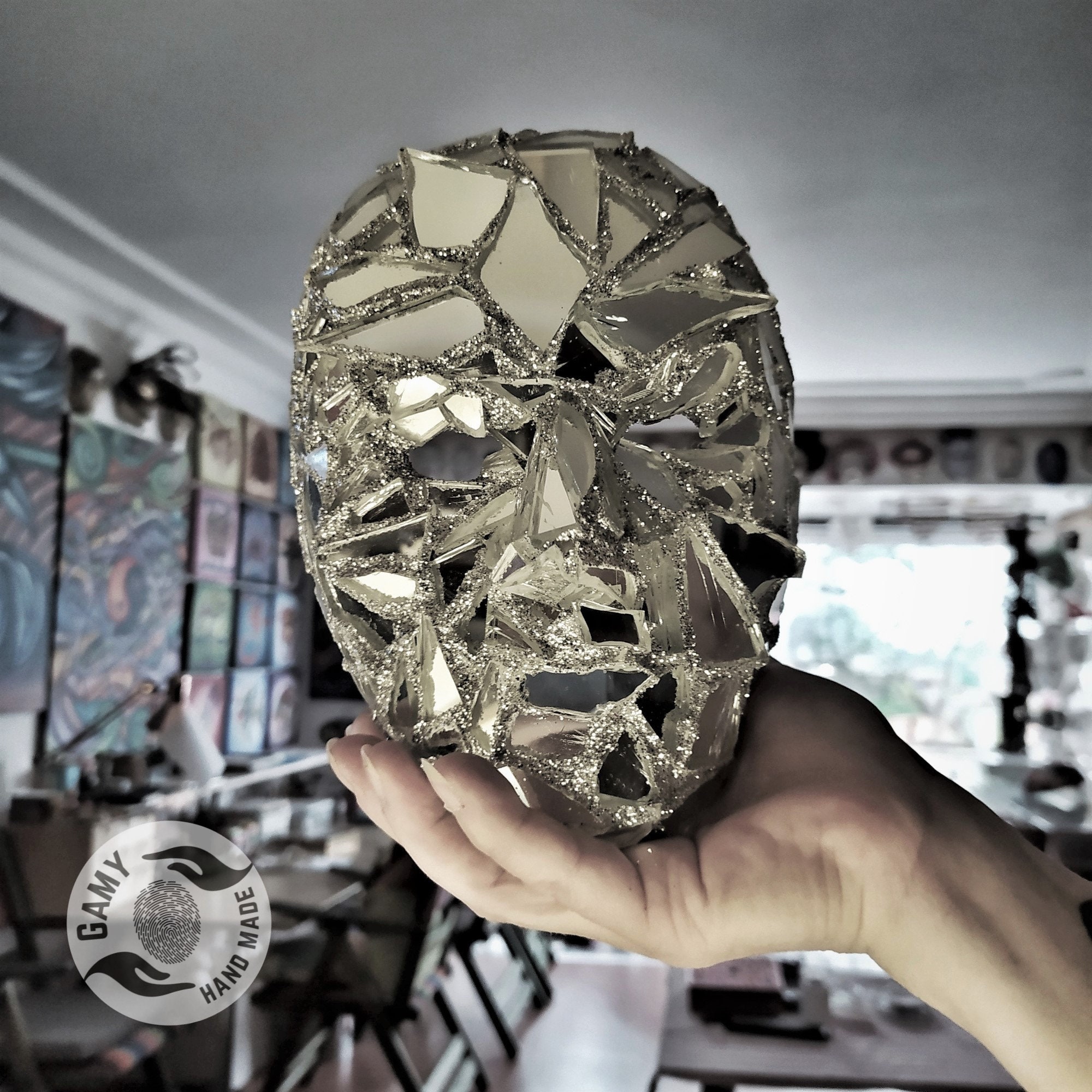 Disco Ball Sphere Masquerade Silver Mirror Mask _O22