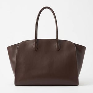 Structured Leather Briefcase, Black Work Tote, Full Grain Laptop Bag, Minimalist Office Handbag, Executive Style