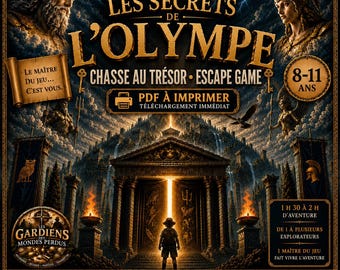 Chasse au trésor anniversaire enfant à imprimer, Escape Game mythologie grecque, activité PDF personnalisable, 8-11ans, clé en main, jeu PDF