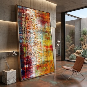 Lienzo abstracto vibrante al estilo Richter, arte mural con explosión de color dinámico, decoración moderna para el hogar, lienzo artístico contemporáneo.
