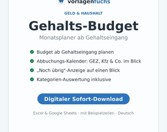 Gehalts-Budget Excel & Google Sheets | Monatsbudget nach Gehaltseingang + Abbuchungs-Kalender | Haushaltsbuch deutsch | Sofort-Download