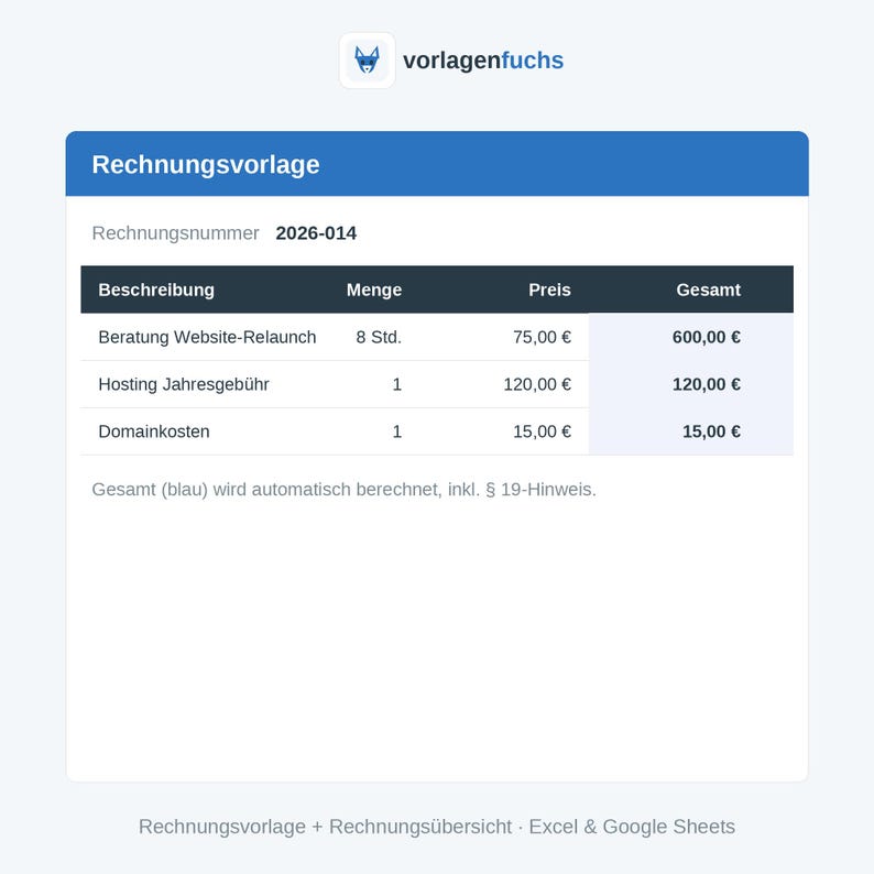 Invoice template Excel for small businesses + overview | Compliant with § 14 UStG | Self-employed | Instant download image 2