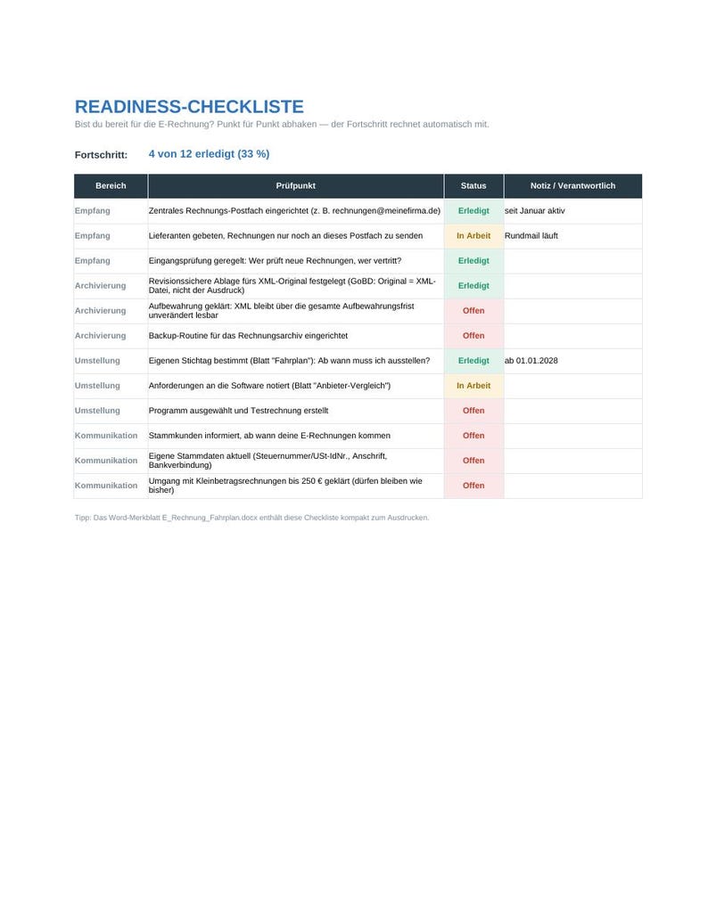 E-Invoice Preparation Kit | Roadmap 2026–2028 & Incoming Invoice Log | For Small Businesses | Instant Download image 5