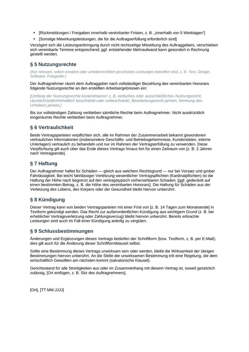 May include: A legal document page featuring sections labeled &sect; 5 Nutzungsrechte, &sect; 6 Vertraulichkeit, &sect; 7 Haftung, &sect; 8 K&uuml;ndigung, and &sect; 9 Schlussbestimmungen. The text is printed in black ink on a white background, outlining contractual terms and conditions.