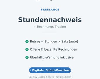 Timesheet Excel Template (German) + Invoice Tracker | Freelancers & Self-Employed | Track Hours and Keep Track of Invoices | Download