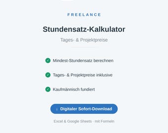 Hourly Rate Calculator for Excel | Freelancers and Self-Employed | Daily & Project Price Calculator | Instant Download