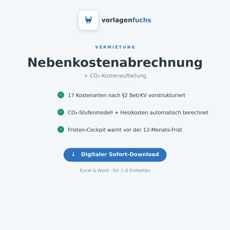 Beräkning av elräkningar i Excel | Driftskostnader + CO2-kostnadsfördelning och tidsfristkontroll | För privata hyresvärdar | Direkt nedladdning bild 1