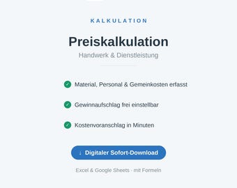 Tradesman Price Calculation Excel | Cost Estimate for Small Businesses | Materials, Personnel, Overhead | Instant Download