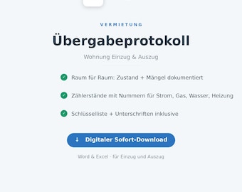 Apartment handover protocol (Word format) | Move-in & move-out, meter readings, defect tracker | For private landlords | Instant download