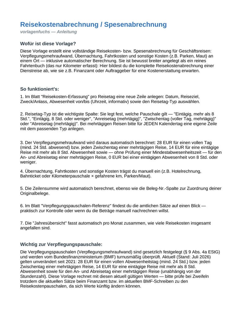 Excel-mall för resekostnadsrapport | Utgiftsrapport för frilansare | Automatisk måltidsersättning | Direkt nedladdning bild 5