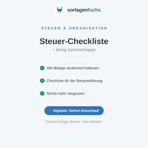 Tax Checklist (Excel) | Receipt Organizer for Small Businesses and Freelancers | Prepare Your Tax Return | Instant Download