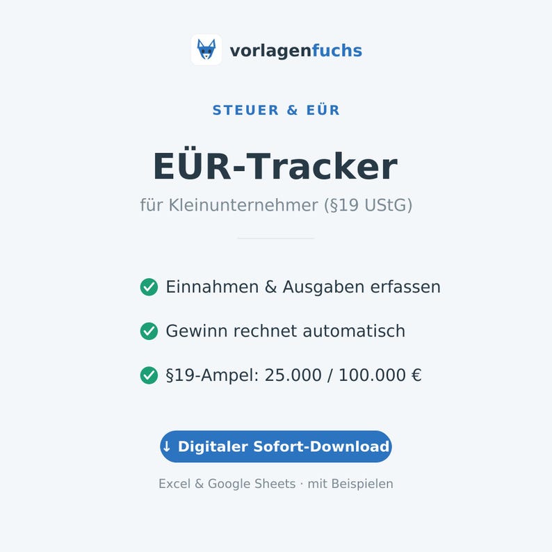 EÜR Vorlage Kleinunternehmer Excel | Einnahmen Ausgaben §19 UStG | Buchhaltung Selbstständige | digitale Vorlage Deutsch Bild 1