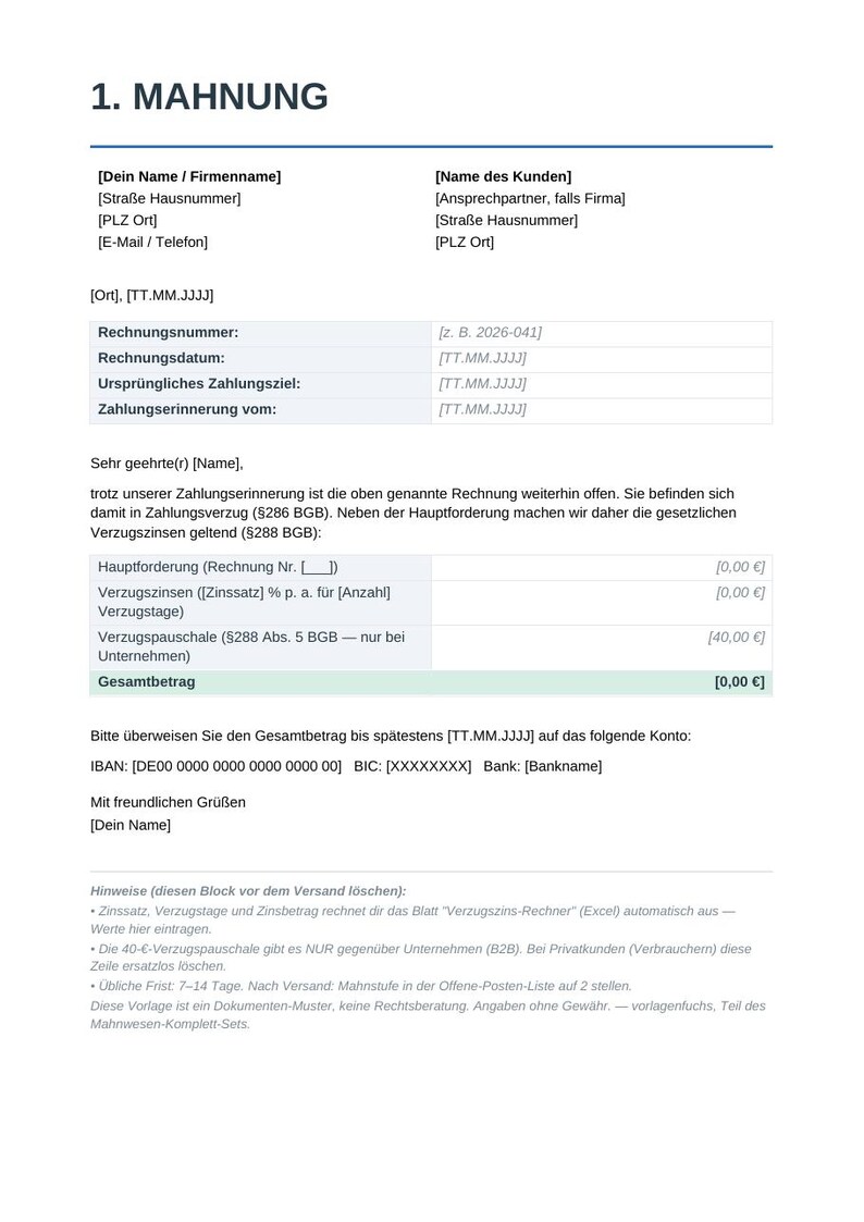 Kit de relance (Excel et Word) | Avis de relance, rappel de paiement et calculateur d'intérêts de retard | Pour les travailleurs indépendants | Téléchargement instantané image 5