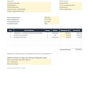 Invoice template Excel for small businesses + overview | Compliant with § 14 UStG | Self-employed | Instant download image 3