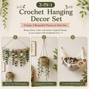 Crochet Hanging Garden Pattern, Botanical Wall Decor, Leaf Vine Garland (PDF)