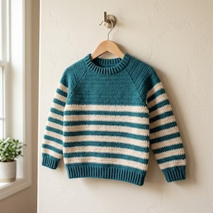 Crochet Baby Sweater Pattern, Striped Raglan Pullover, Seamless Top-Down (PDF)