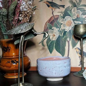 Vintage Japanese Studio Pottery Chawan Tea Bowl | Ivory Blush Crackle Glaze Wabi Sabi