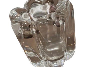 Signed Orrefors Swedish Crystal Sculptural Votive Candle Holder | Mid Century Modern Scandinavian Glass