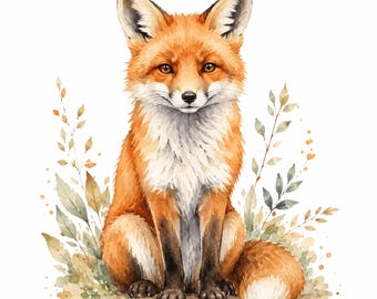Watercolor Fox Clipart PNG | Woodland Fox Nursery Art | Forest Animal Illustration | Printable Sublimation Design | Commercial Use