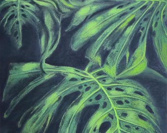 Partilha - Original Monstera Deliciosa Soft Pastel Painting (32.5x50cm)
