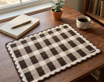 Modèle PDF de tapis de bureau vichy au crochet, modèle de sous-main au crochet, tapis de bureau organisateur, téléchargement numérique.
