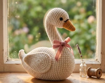 Modèle PDF de cygne en peluche au crochet, oiseau en peluche amigurumi PDF, jouet câlin au crochet, téléchargement numérique.