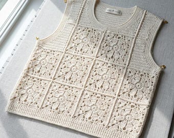 Modèle PDF de gilet en dentelle florale au crochet, modèle de gilet ajouré, haut en dentelle filet au crochet, téléchargement numérique.