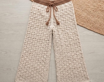 Patron PDF de pantalon palazzo au crochet avec point coquillage, pantalon de plage, pantalon palazzo ajouré, téléchargement numérique.