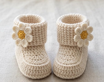 Daisy chaussons bébé motif PDF, motif chaussons nouveau-né, motif fleurs chaussures bébé, téléchargement immédiat.