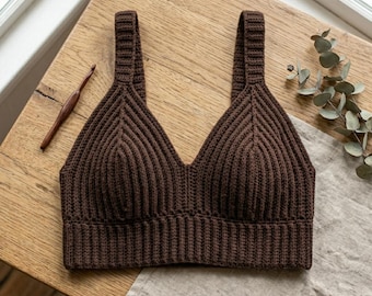 Patron de brassière à col en V au crochet PDF, patron de brassière dos nageur au crochet, patron de haut court d'été, téléchargement immédiat.