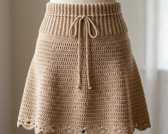 Patron de jupe trapèze au crochet PDF, guide de bricolage jupes d'été taille haute, jupe trapèze taille élastique en téléchargement numérique.