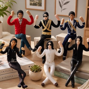 Michael Jackson Inspired Plush Doll, Handmade Bendable Plush Figure, Poseable Pop Star Collectible, Music Lover Gift, Soft Toy Room Decor