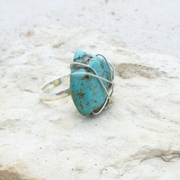 Wire wrapped turquoise nugget ring