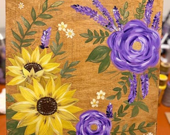 Hand-Painted Sunflower & Lavender Wood Sign | Rustic Floral Wall Decor | Cottage Garden Wall Art