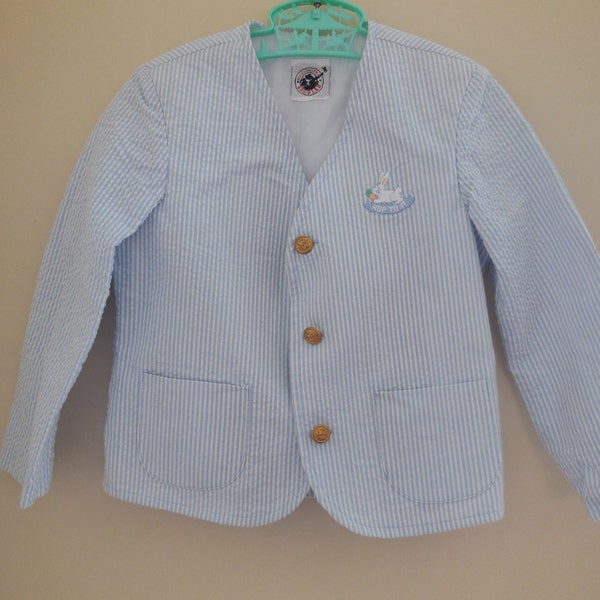 Size 4T Vintage Toddler Blue Stripe Poplin seersucker like Classic Preppy Blazer, Sport Coat,  Young Child Jacket Outerwear- Easter