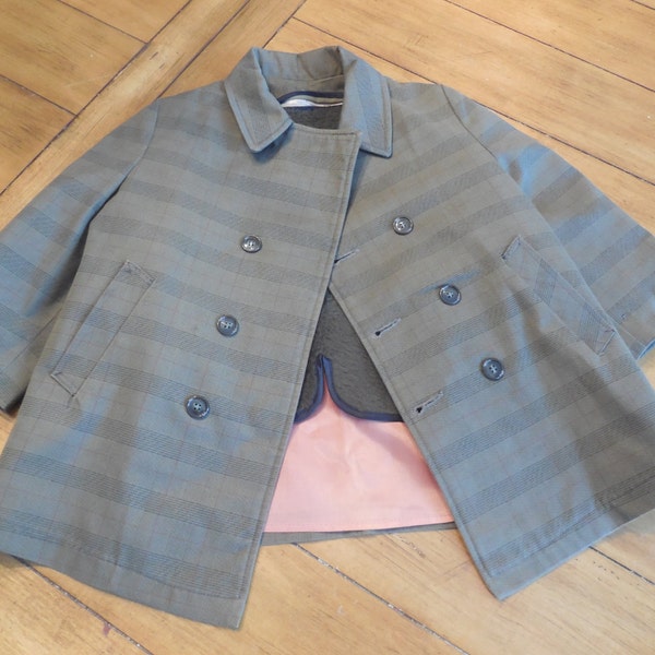 Size 3 Toddler Boys Vintage Brown Tan Pinstripe Plaid  Dress Coat -  Detachable Winter lining - Jacket - Outerwear - Winter Wear