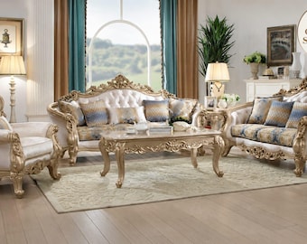Luxus Royal geschnitzte 3 + 2 + 1 Sitzgruppe, viktorianische Wohnzimmer Möbel, handgefertigte Holzpolsterung
