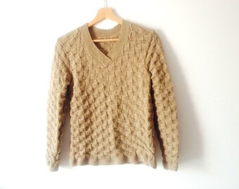 Hand Knitted sweater women, hand knit beige sweater, linen cotton long sleeve sweater