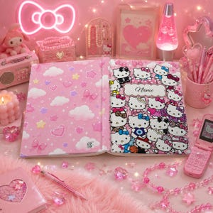 Hello Kitty Collage Hardcover Journal | Pink Clouds Stars Cute Notebook
