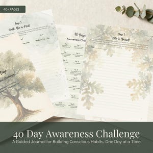 40-Day Awareness Challenge Guided Journal | Mindful Eating, Habit Change (Digital Download - Printable PDF)