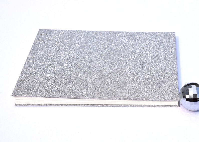 glamorous wedding guestbook Silver photo album hand bound heart binding memory book bling sketchbook disco wedding