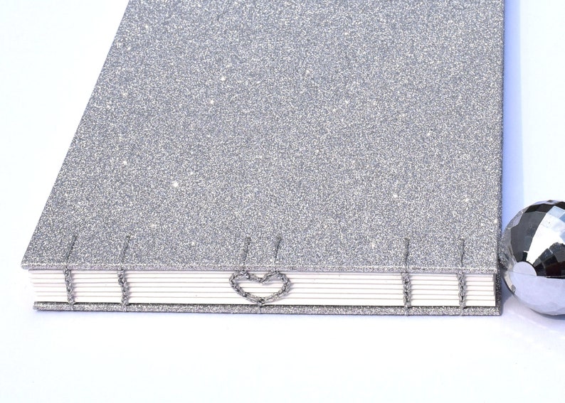 glamorous wedding guestbook Silver photo album hand bound heart binding memory book bling sketchbook disco wedding