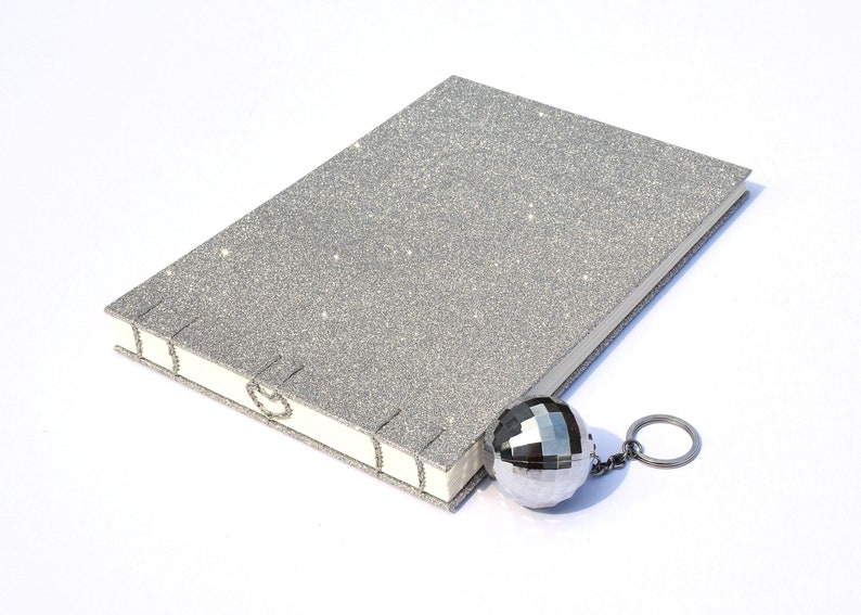 glamorous wedding guestbook Silver photo album hand bound heart binding memory book bling sketchbook disco wedding