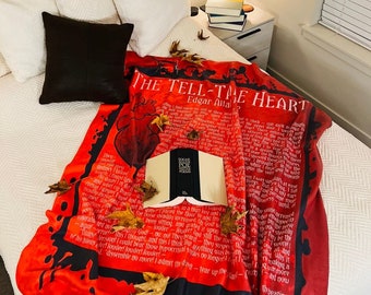 The Tell-Tale Heart Sherpa Fleece Book Blanket - Edgar Allan Poe Throw, Literary Blanket, Poetry Blanket, Reader Gift, Writer Gift, Teacher