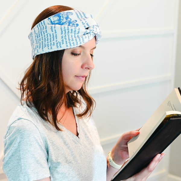 Nancy Drew Headband - Carolyn Keene, Cozy Cotton Blue Headband, Bookish Twist Knot Headband, Reader Gift, Teacher Gift, Booklover Gift